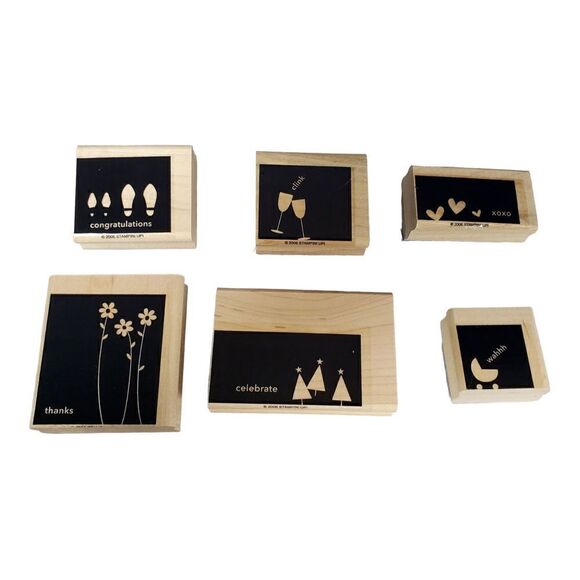 Stampin Up In Any Event Silhouette Wood Mount Rubber Stamps Set of 6 Holidays - Picture 1 of 9